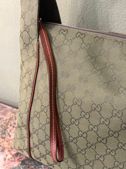 GUCCI ARMY GREEN MONOGRAM LARGE HOBO BAG