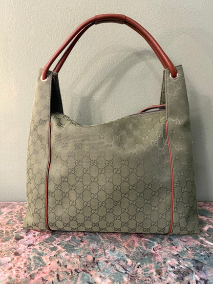 GUCCI ARMY GREEN MONOGRAM LARGE HOBO BAG
