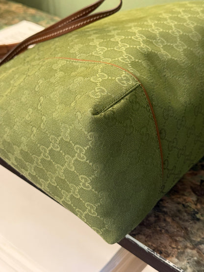 GUCCI ARMY GREEN MONOGRAM LARGE HOBO BAG