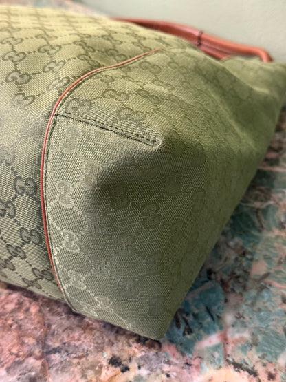 GUCCI ARMY GREEN MONOGRAM LARGE HOBO BAG