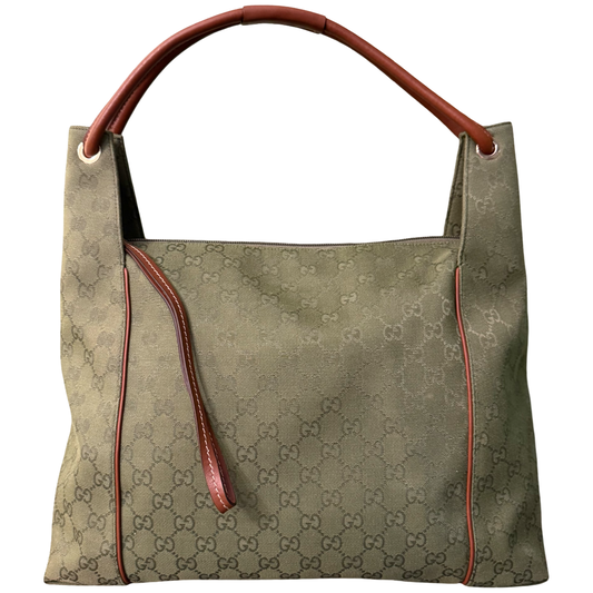 GUCCI ARMY GREEN MONOGRAM LARGE HOBO BAG