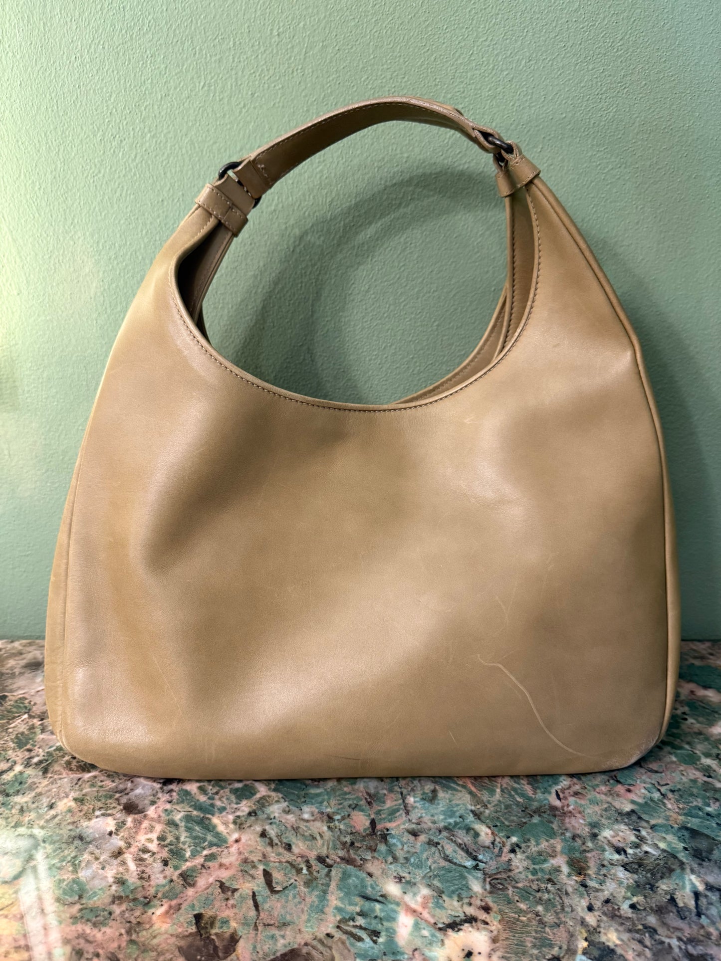 BOTTEGA VENETA DARK BEIGE LARGE CAMPANA SHOULDER BAG