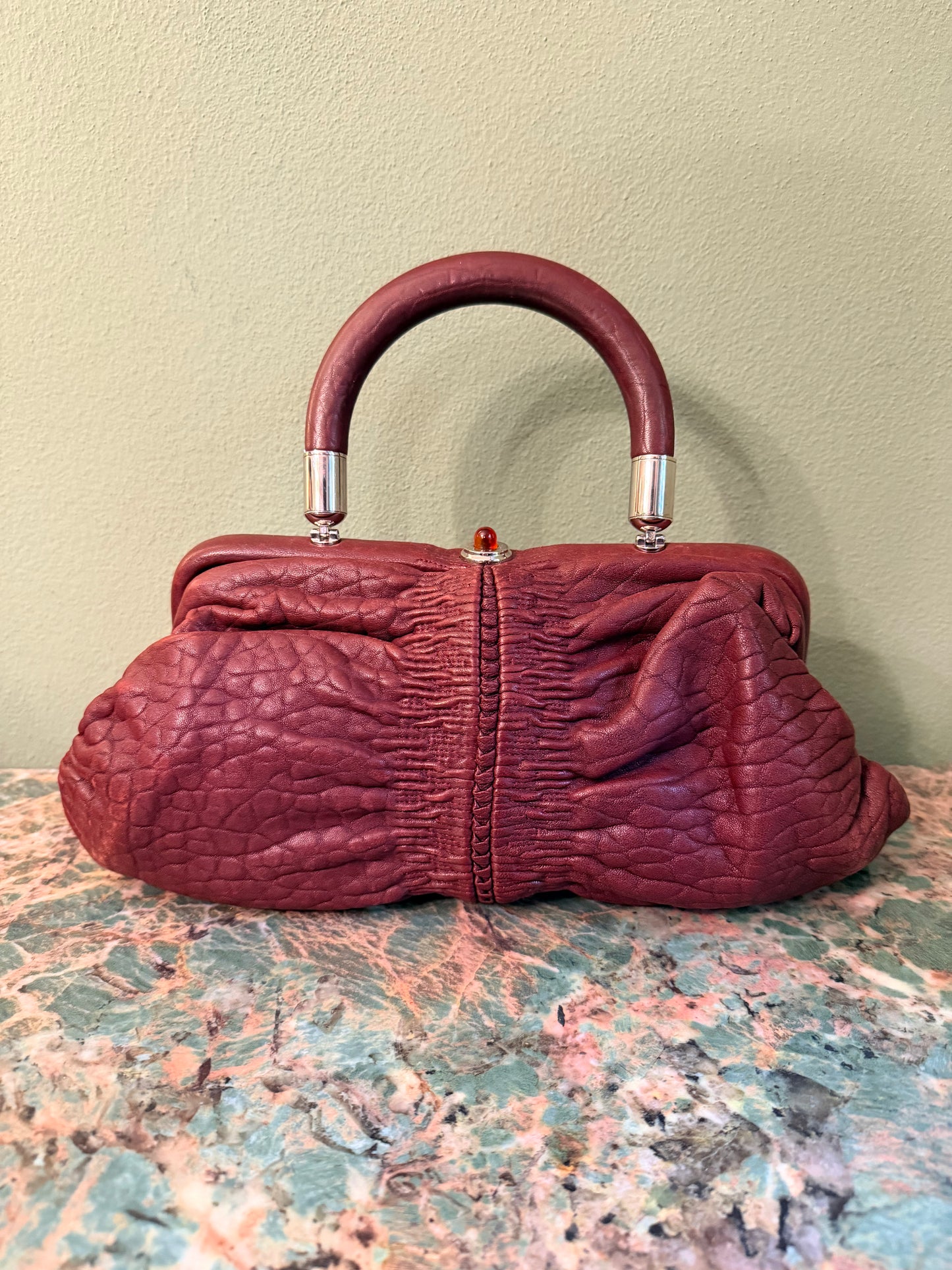 DIOR BURGUNDY KARENINA EAST WEST TOP HANDLE HANDBAG