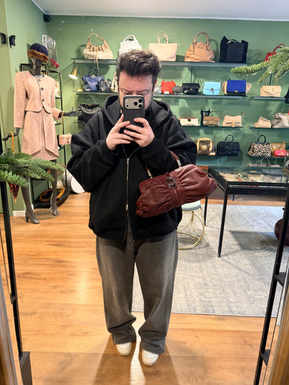 DIOR BURGUNDY KARENINA EAST WEST TOP HANDLE HANDBAG