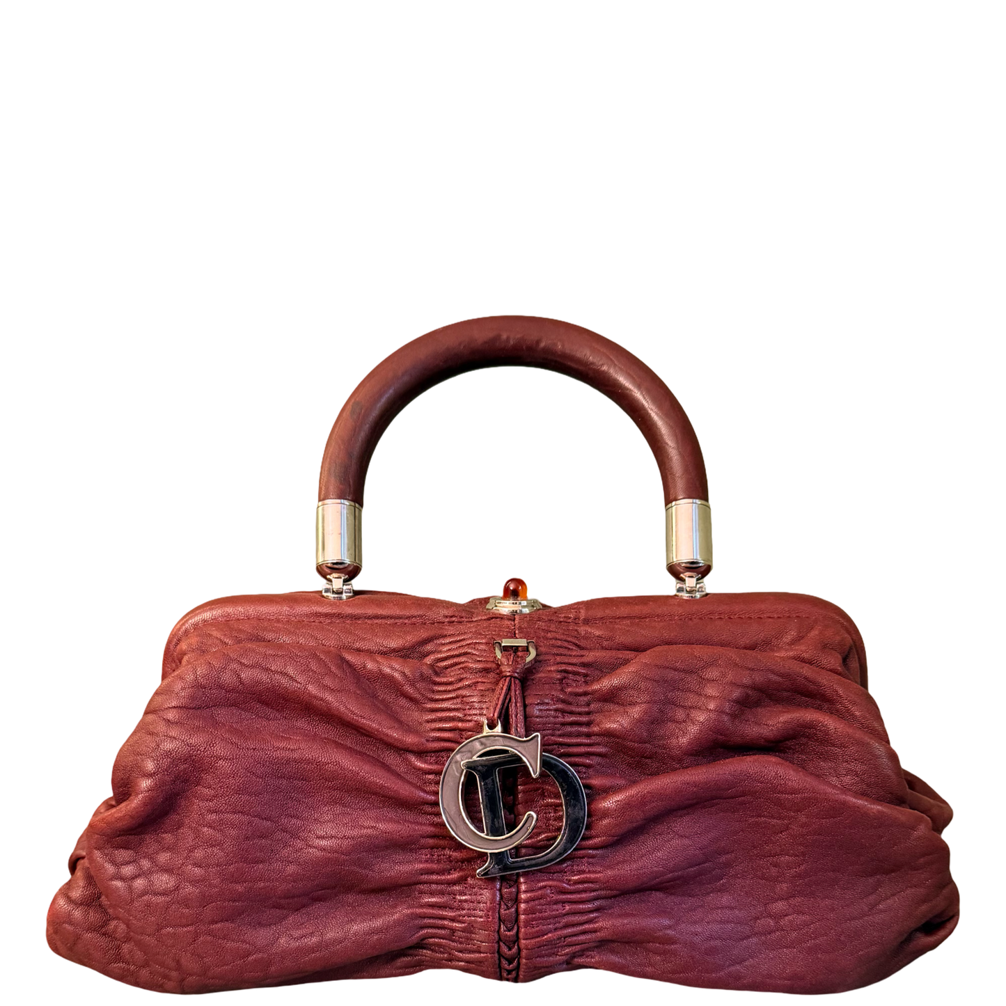 DIOR BURGUNDY KARENINA EAST WEST TOP HANDLE HANDBAG