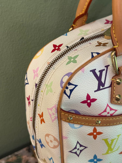 TAKASHI MURAKAMI X LOUIS VUITTON WHITE MULTICOLOR TROUVILLE HANDBAG