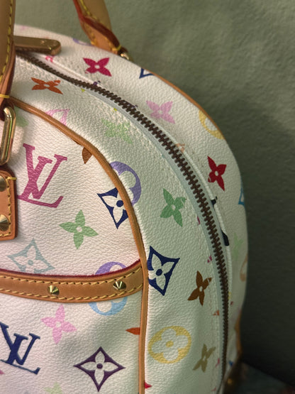 TAKASHI MURAKAMI X LOUIS VUITTON WHITE MULTICOLOR TROUVILLE HANDBAG