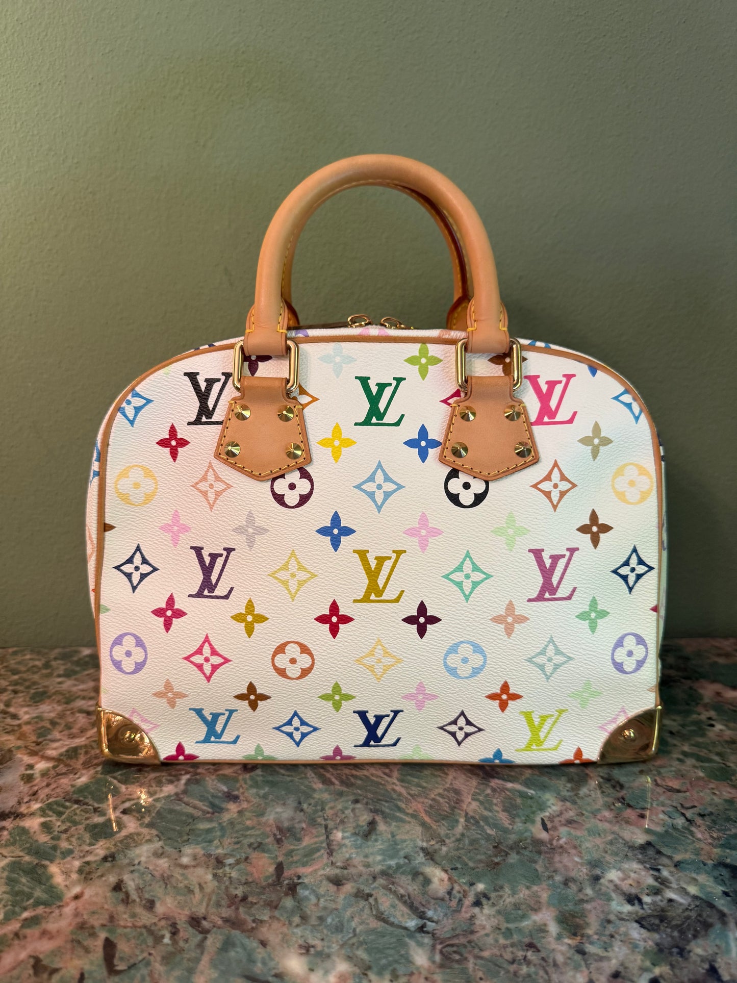 TAKASHI MURAKAMI X LOUIS VUITTON WHITE MULTICOLOR TROUVILLE HANDBAG