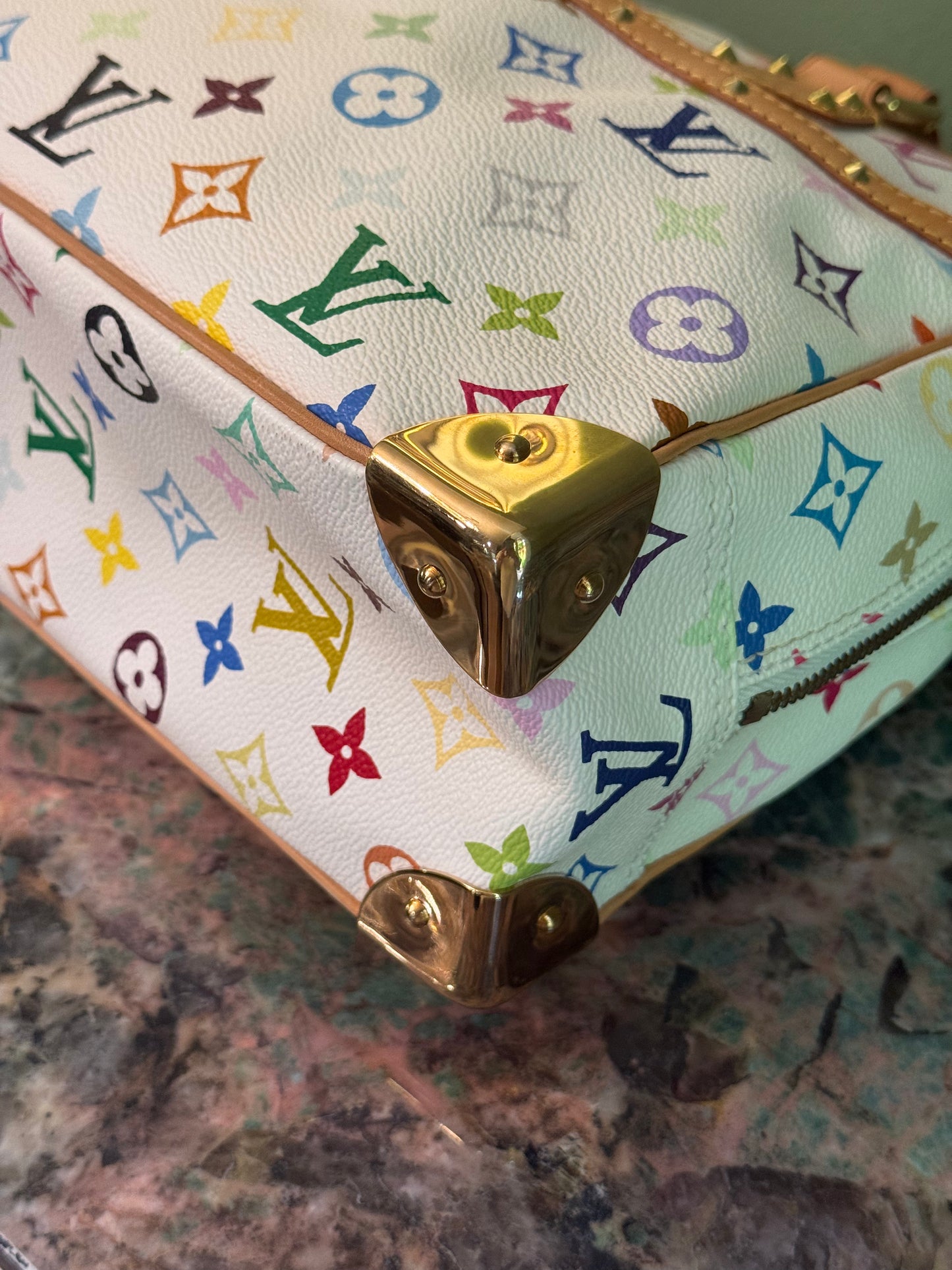 TAKASHI MURAKAMI X LOUIS VUITTON WHITE MULTICOLOR TROUVILLE HANDBAG