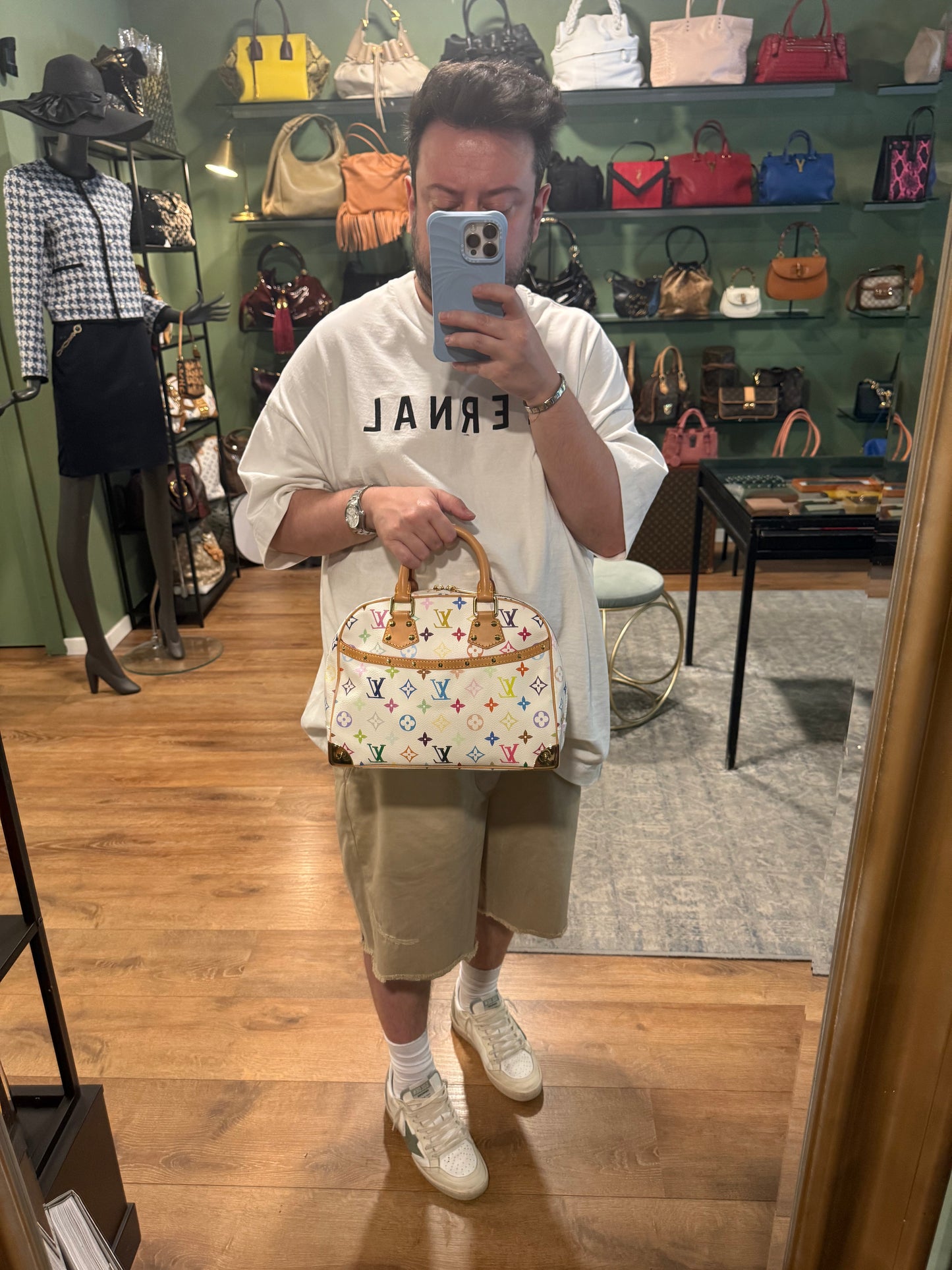 TAKASHI MURAKAMI X LOUIS VUITTON WHITE MULTICOLOR TROUVILLE HANDBAG