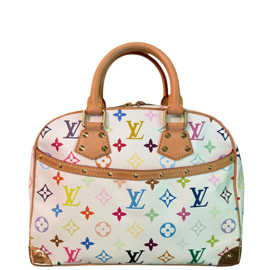 TAKASHI MURAKAMI X LOUIS VUITTON WHITE MULTICOLOR TROUVILLE HANDBAG
