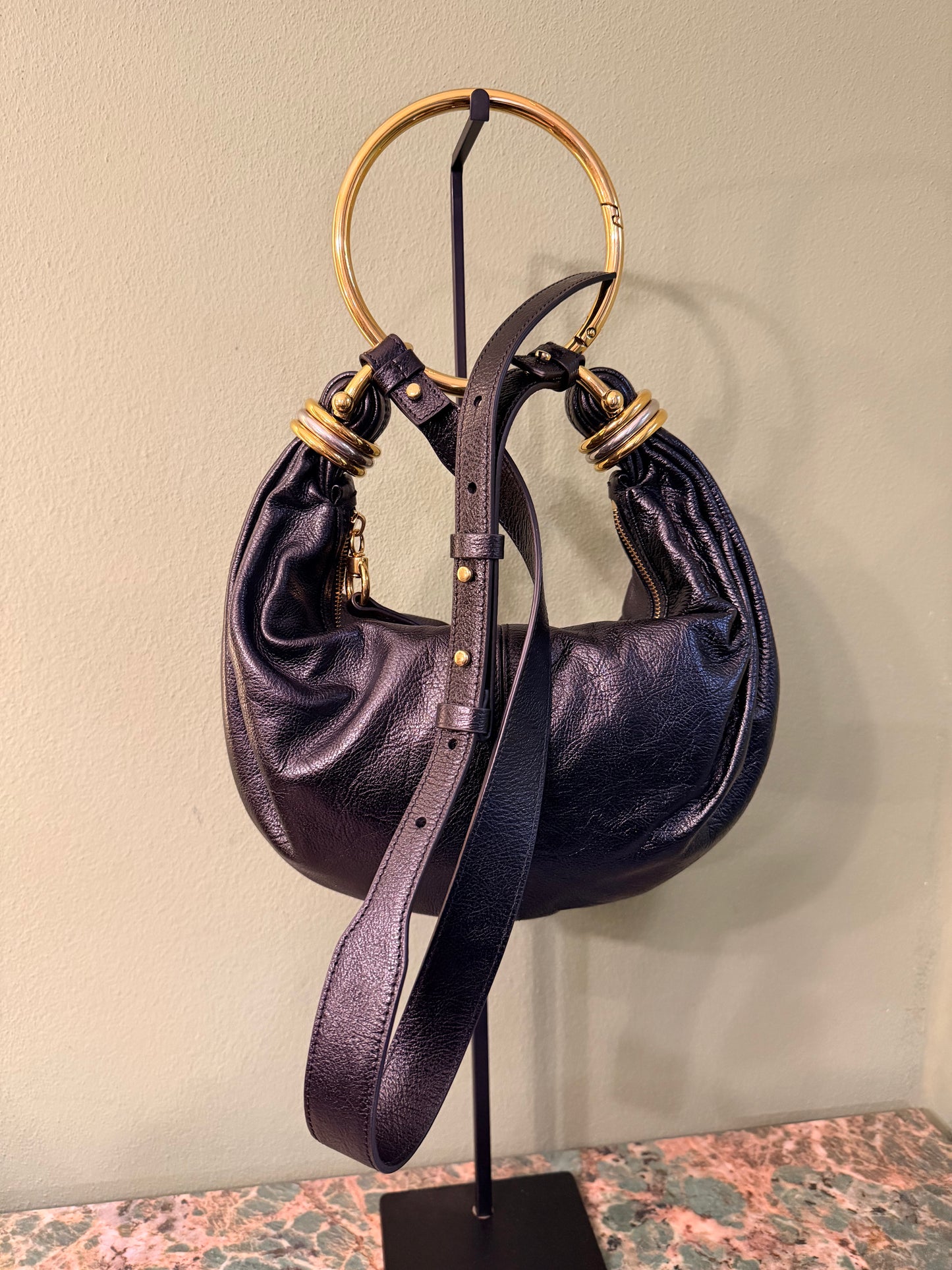 CHLOE BLACK SMALL BRACELET HOBO HANDBAG