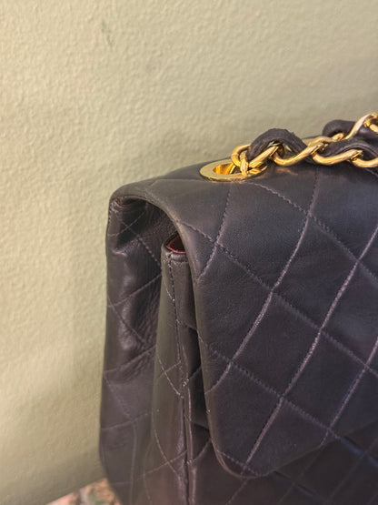 CHANEL DARK BLUE MAXI JUMBO BIG LOGO TIMELESS SINGLE FLAP SHOULDER BAG