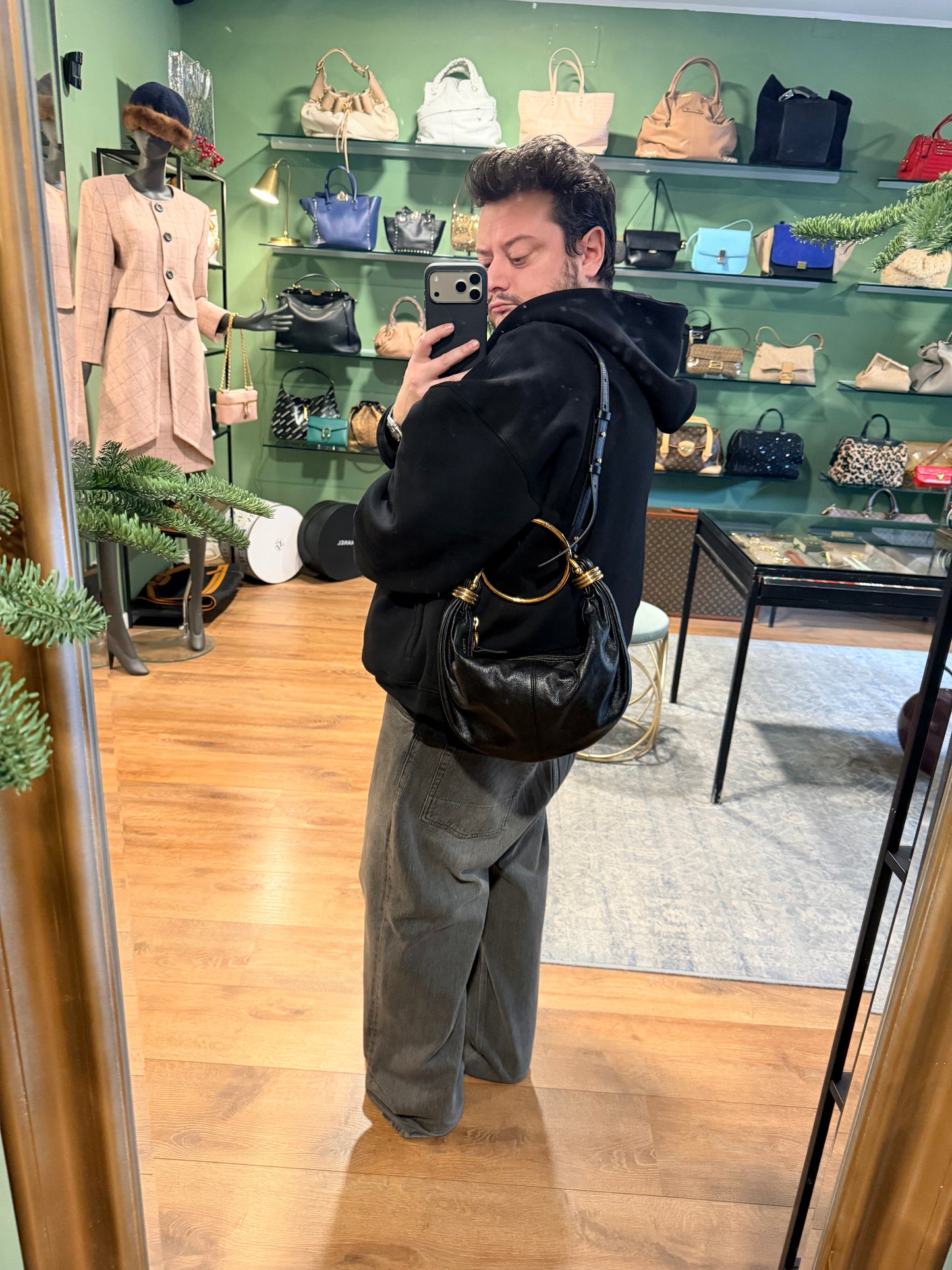 CHLOE BLACK SMALL BRACELET HOBO HANDBAG