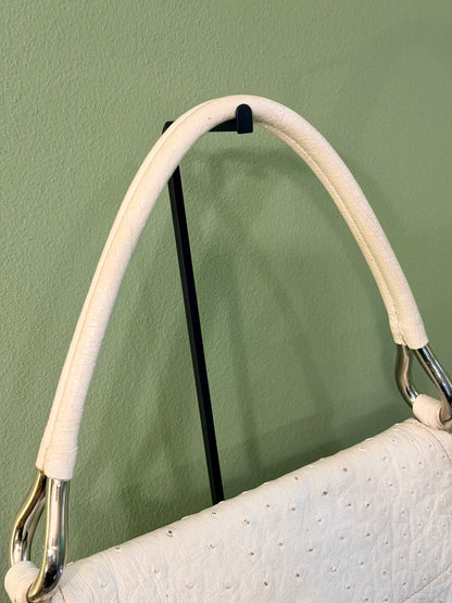 PRADA WHITE OSTRICH EAST WEST SHOULDER BAG