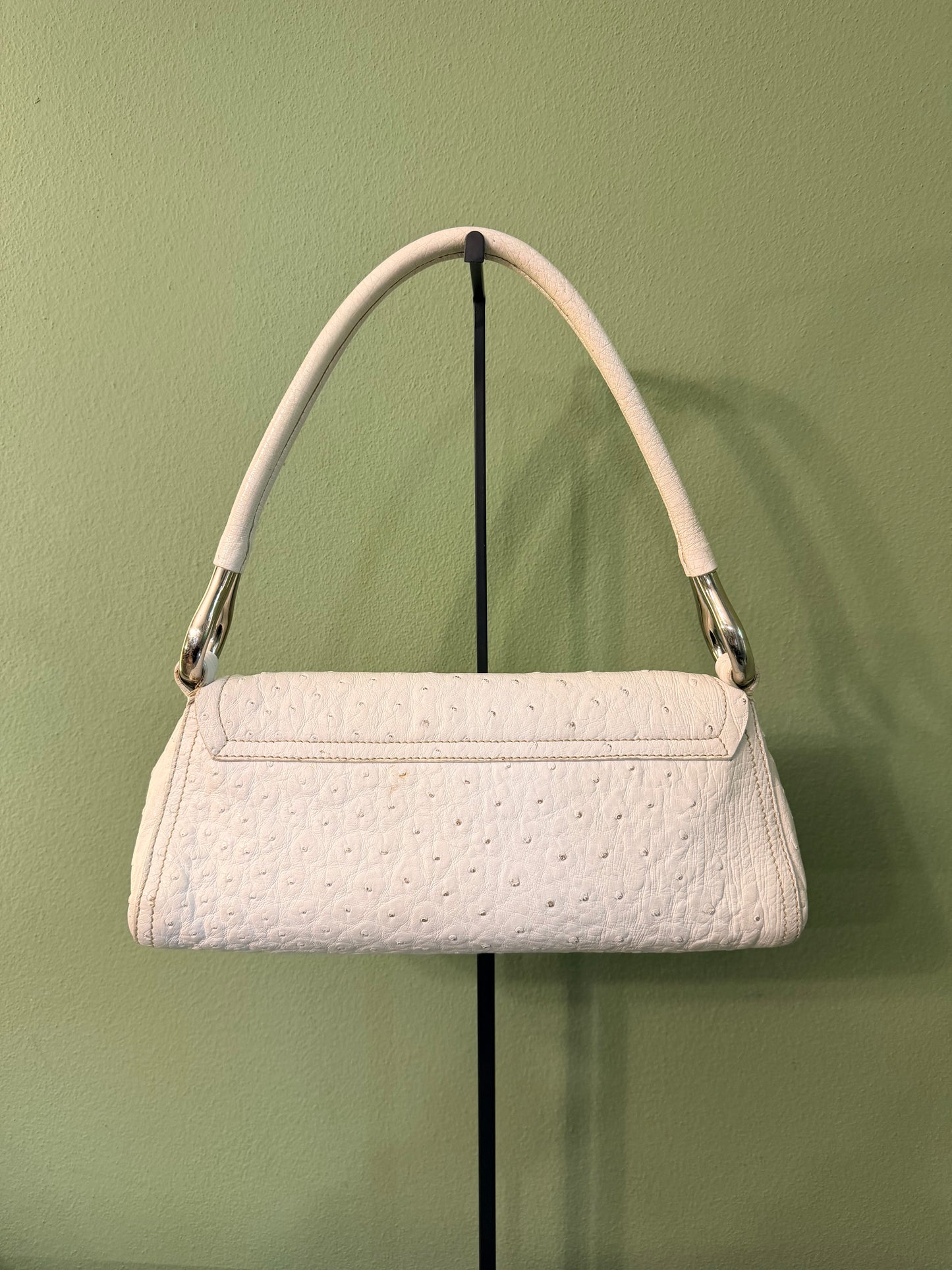 PRADA WHITE OSTRICH EAST WEST SHOULDER BAG