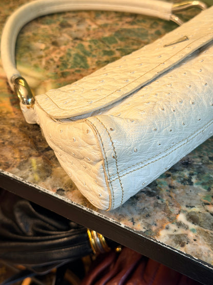 PRADA WHITE OSTRICH EAST WEST SHOULDER BAG
