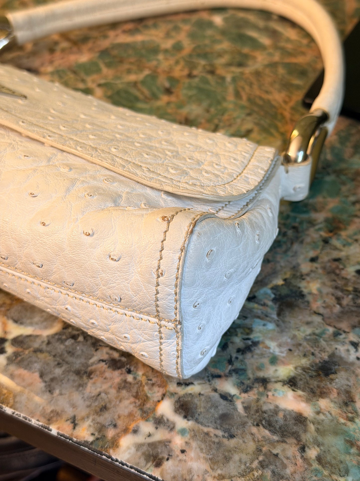 PRADA WHITE OSTRICH EAST WEST SHOULDER BAG