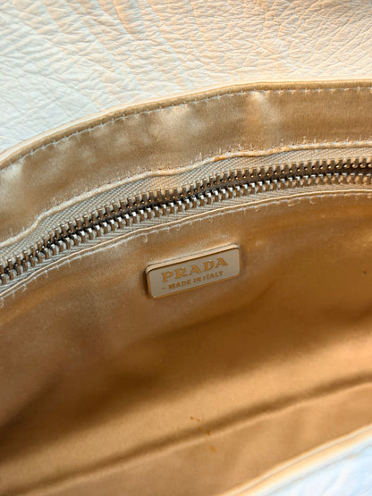 PRADA WHITE OSTRICH EAST WEST SHOULDER BAG