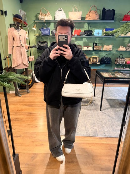 PRADA WHITE OSTRICH EAST WEST SHOULDER BAG