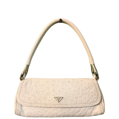 PRADA WHITE OSTRICH EAST WEST SHOULDER BAG