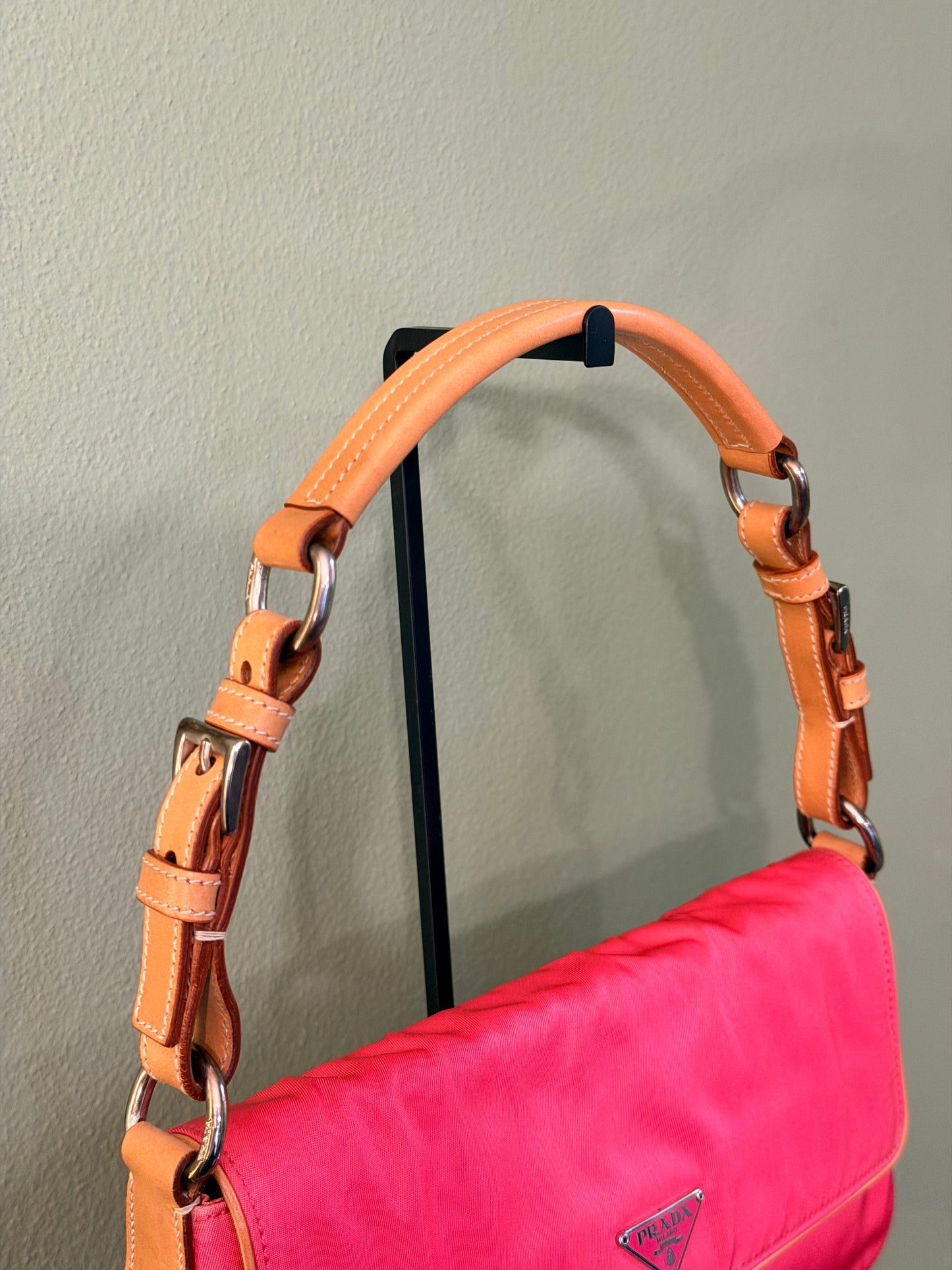 PRADA PINK NYLON SMALL SHOULDER BAG