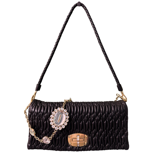 MIU MIU BLACK MATELASSE JEWEL CHAIN SHOULDER BAG