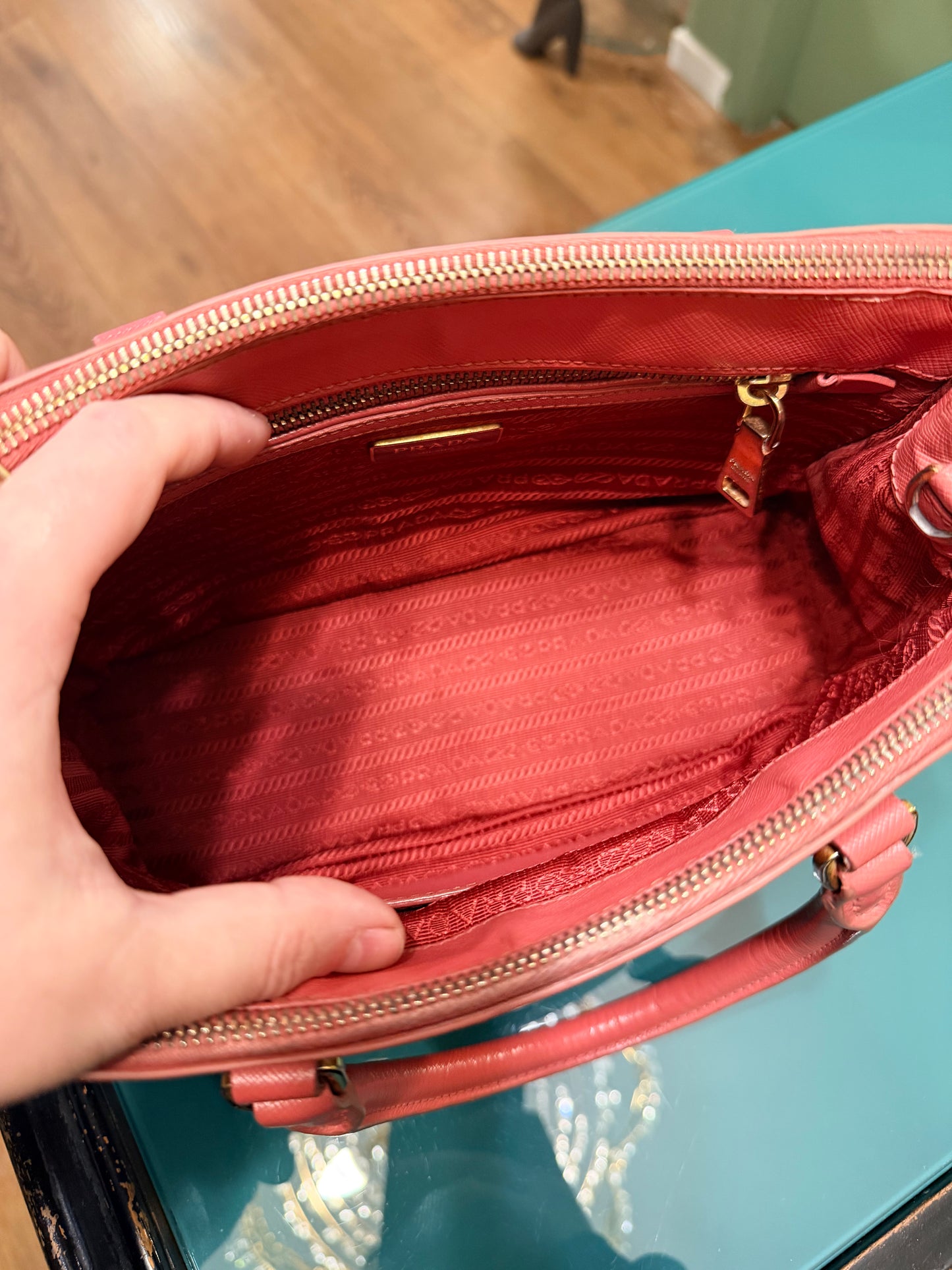 PRADA PINK SAFFIANO SMALL GALLERIA HANDBAG