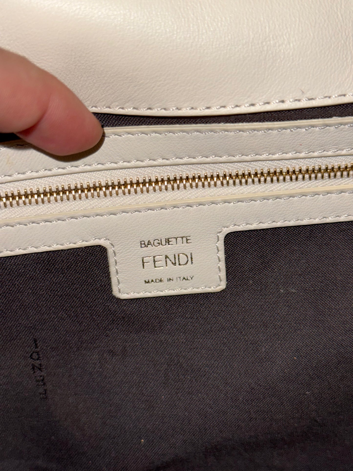 FENDI WHITE EMBOSSED LOGO LARGE BAGUETTE SHOULDER BAG