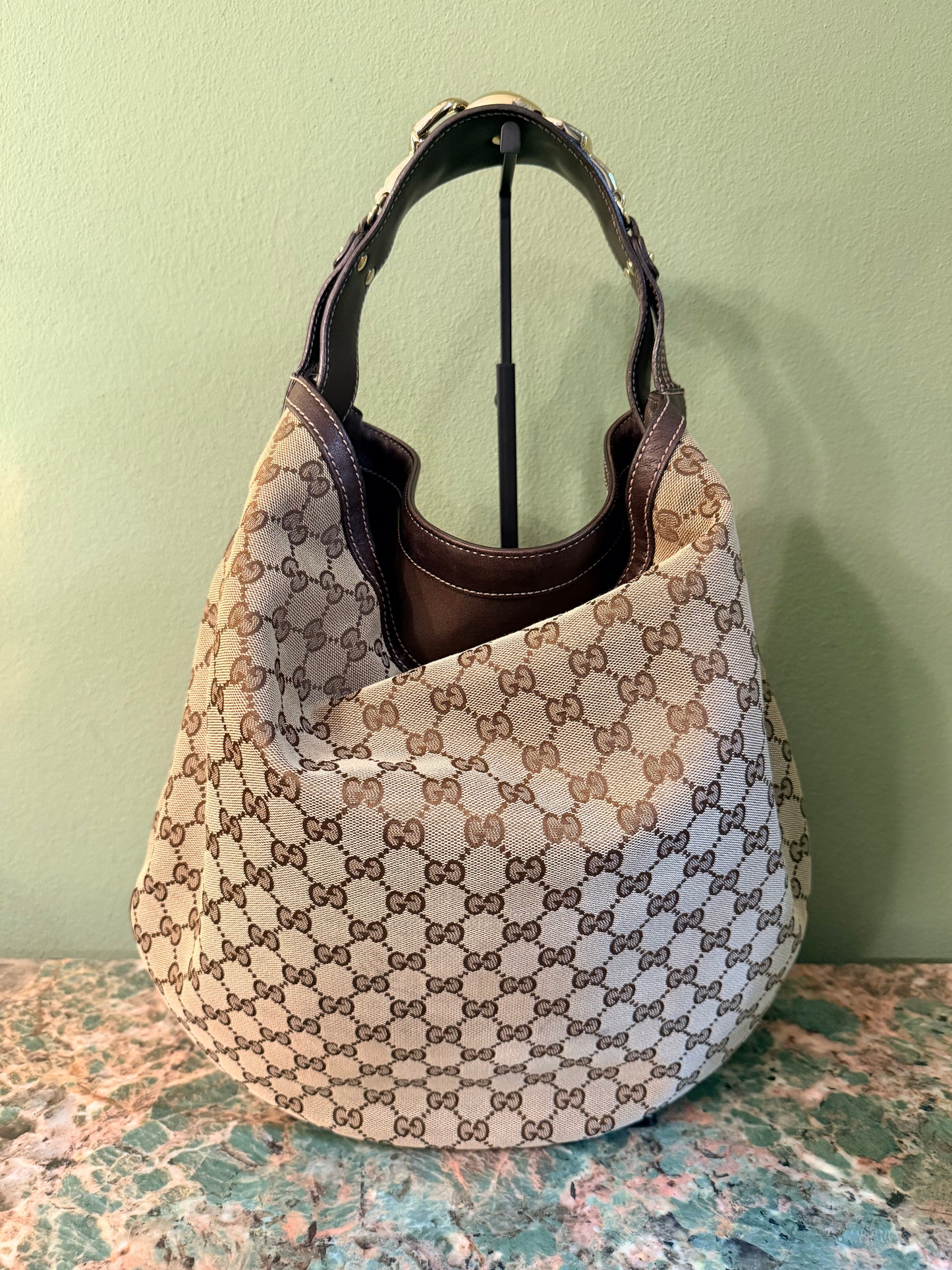 GUCCI BROWN MONOGRAM HOBO BAG