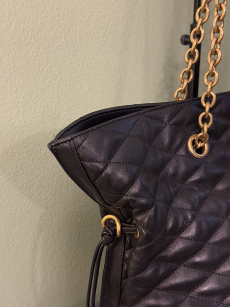 SAINT LAURENT BLACK QUILTED LARGE SHOPPER