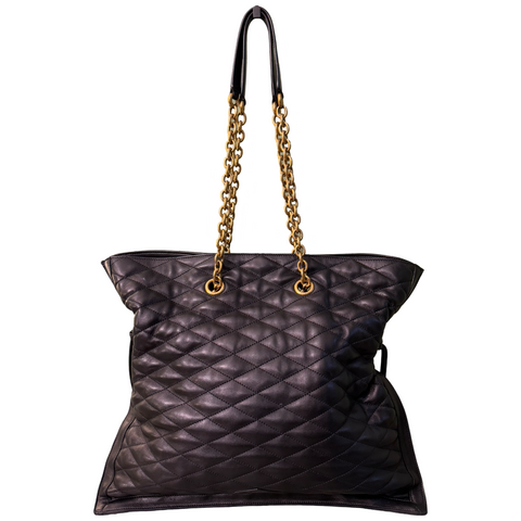 SAINT LAURENT BLACK QUILTED LARGE SHOPPER