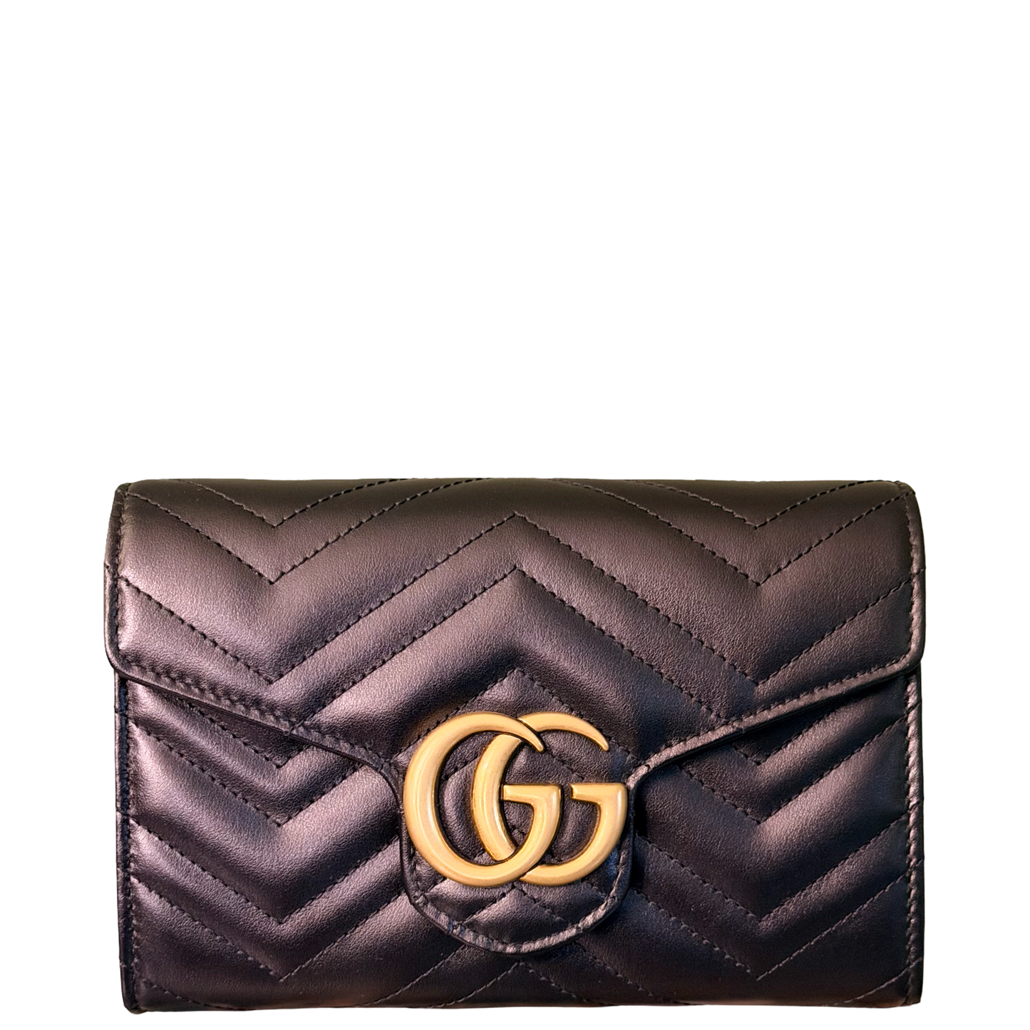 GUCCI BLACK MARMONT WALLET ON CHAIN
