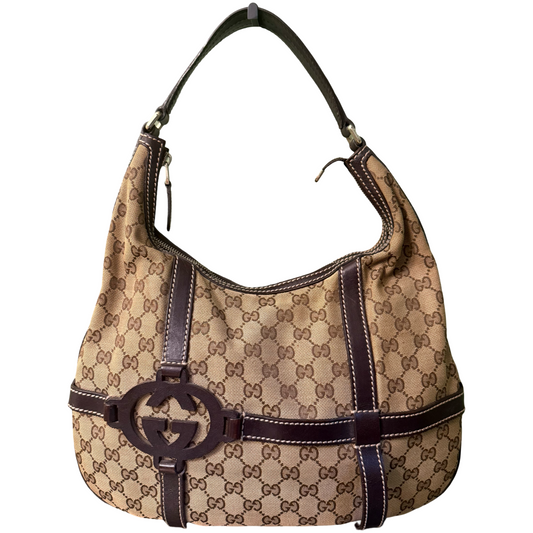 GUCCI BROWN MONOGRAM INTERLOCKING HOBO BAG
