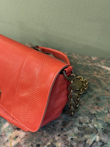 LANVIN EMBOSSED LIZARD CORAL HAPPY CROSSBODY BAG