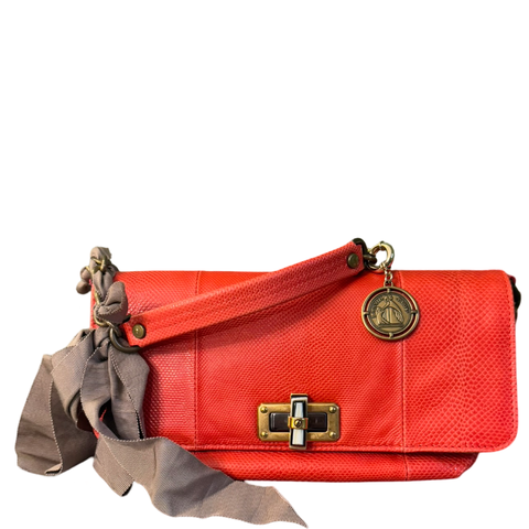 LANVIN EMBOSSED LIZARD CORAL HAPPY CROSSBODY BAG