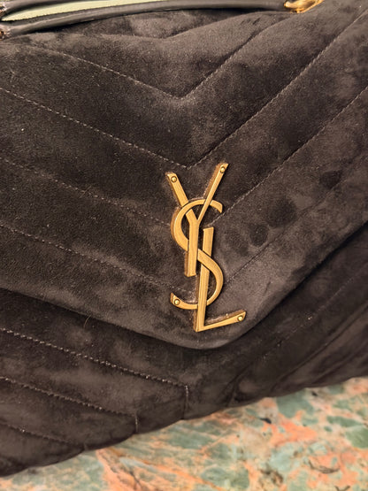 SAINT LAURENT BLACK SUEDE MEDIUM LOULOU SHOULDER BAG