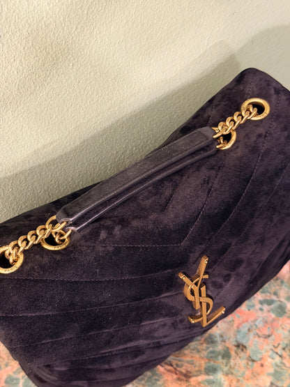 SAINT LAURENT BLACK SUEDE MEDIUM LOULOU SHOULDER BAG
