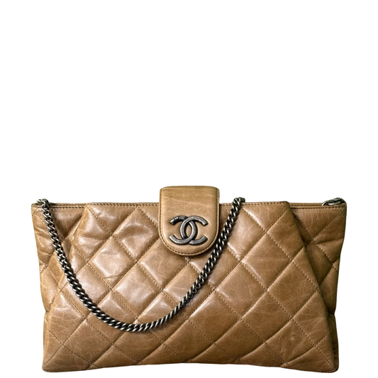 CHANEL DARK BEIGE CHAIN POCHETTE