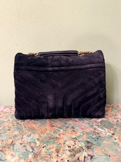 SAINT LAURENT BLACK SUEDE MEDIUM LOULOU SHOULDER BAG