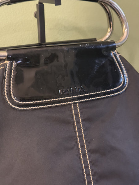 PRADA BLACK NYLON SS 2003 METAL HANDLE TOTE BAG