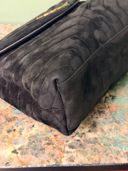 SAINT LAURENT BLACK SUEDE MEDIUM LOULOU SHOULDER BAG