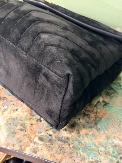 SAINT LAURENT BLACK SUEDE MEDIUM LOULOU SHOULDER BAG