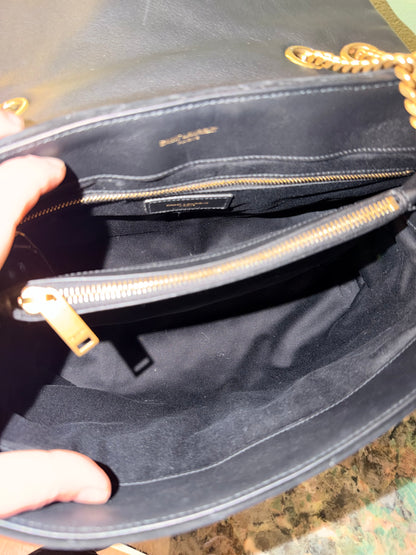 SAINT LAURENT BLACK SUEDE MEDIUM LOULOU SHOULDER BAG