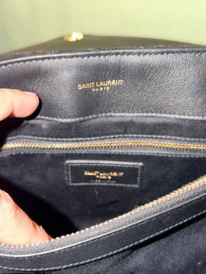 SAINT LAURENT BLACK SUEDE MEDIUM LOULOU SHOULDER BAG