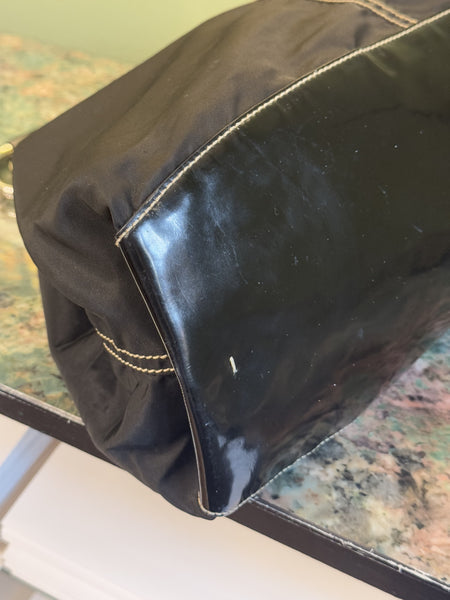 PRADA BLACK NYLON SS 2003 METAL HANDLE TOTE BAG