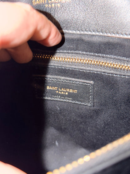 SAINT LAURENT BLACK SUEDE MEDIUM LOULOU SHOULDER BAG