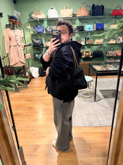 SAINT LAURENT BLACK SUEDE MEDIUM LOULOU SHOULDER BAG