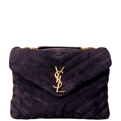 SAINT LAURENT BLACK SUEDE MEDIUM LOULOU SHOULDER BAG