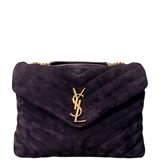 SAINT LAURENT BLACK SUEDE MEDIUM LOULOU SHOULDER BAG